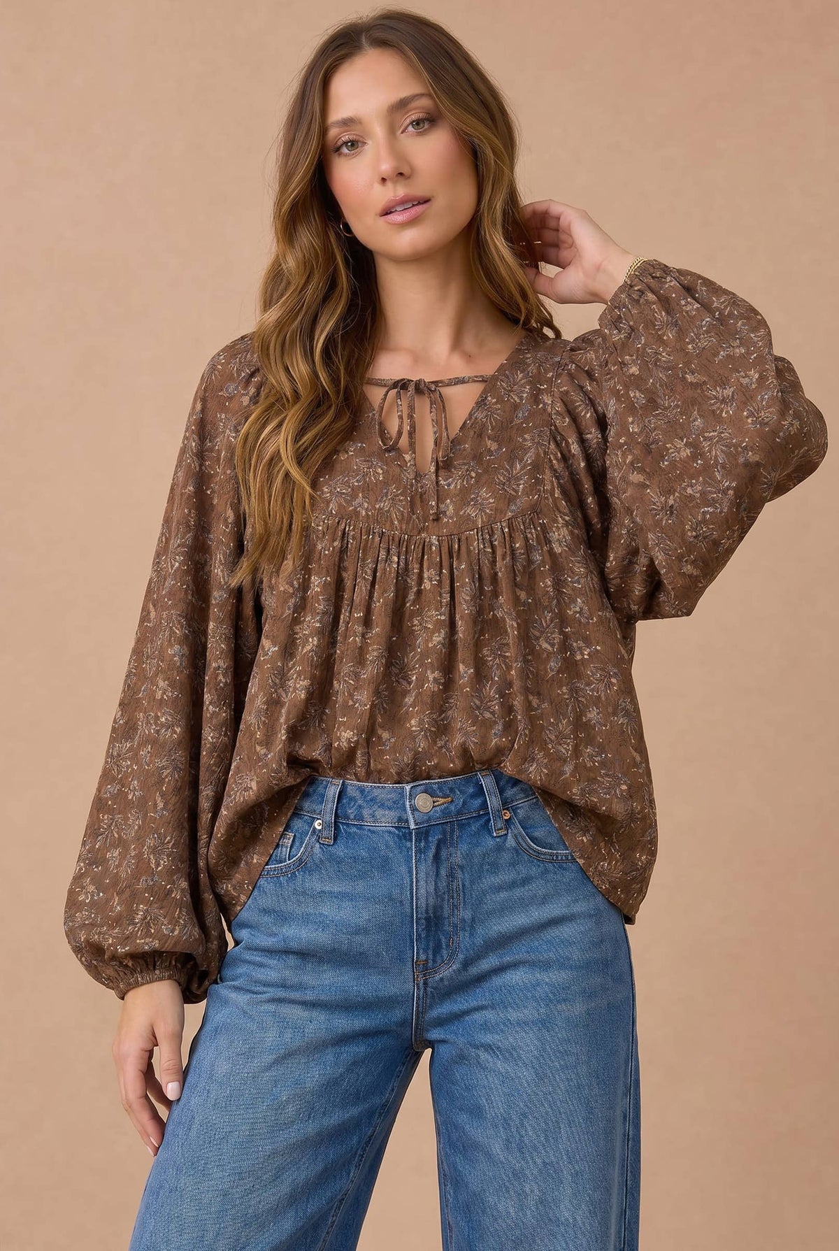 Haptics - Floral Crinkle Woven Peasant Blouse