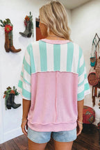 Summer Stripe Exposed Seam Ribbed Patchwork Oversized Tee