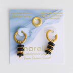 Howard's - Waterproof Earrings Black Agate Hoop Narelle Gold Disc
