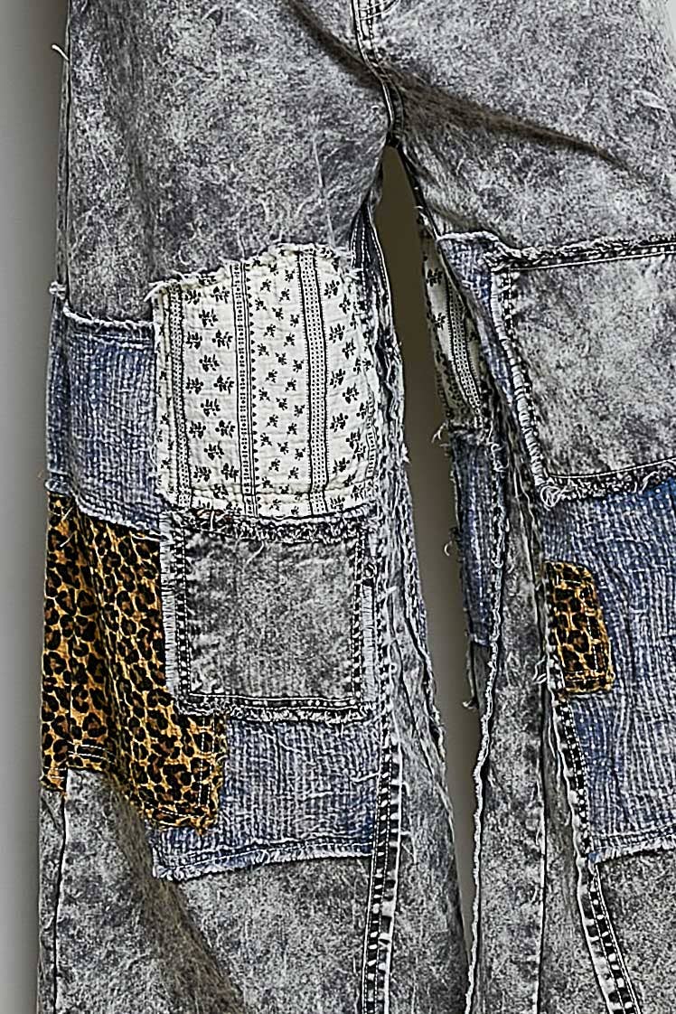 Pol Clothing - Handcrafted Vintage DIY Patchwork-Style Waistband Wide Pant