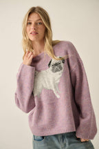 Pug Dog Solid Knit Relaxed-Fit Drop-Shoulder Sweater