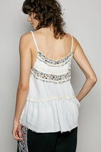 Pol Clothing - Double Gauze Denim Lace Patch Outseam Round Neck Sleeveless