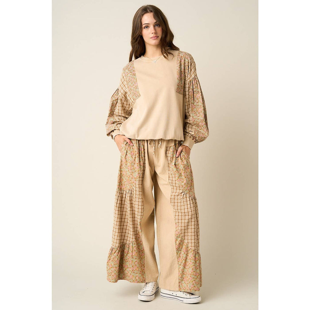 mittoshop - PATCHWORK MIXED PRINT WIDE LEG PANTS