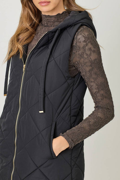 Mystree Quilted Puffer Long Hoodie Vest