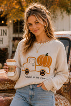 Main Strip - Autumn on the Road Pumpkin Truck Graphic Sweater