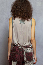Pol Clothing - V-neck Sleeveless Front Star Patches