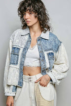 Pol Clothing - Cable Knit Lace Patchwork Woven Long Sleeve Shirt Top