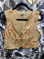 Embroidered Petals Crop Top-Camel