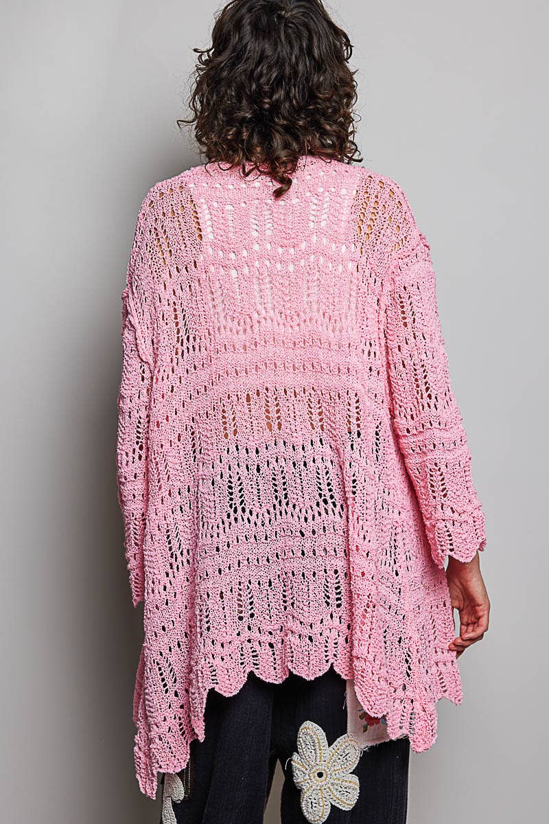 Pol Clothing - Weave Pattern Solid Thin Acrylic Sweater Open Cardigan SALE