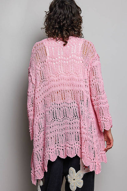 Pol Clothing - Weave Pattern Solid Thin Acrylic Sweater Open Cardigan SALE