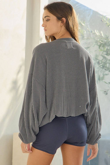 'OHIO' Print Ribbed Oversized Graphic Sweatshirt