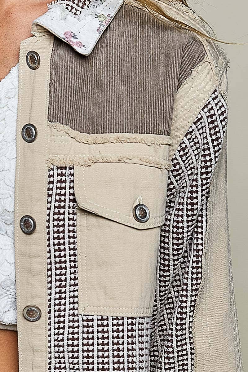 Pamela Vintage Patchwork Floral Geometric Neutral Cropped Jacket-Pol Clothing