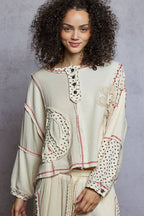 Pol Clothing - Round neck peace patch floral oversized fit knit top