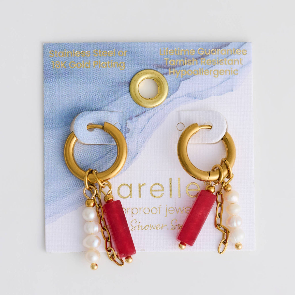 Howard's - Hoop Earrings Pearl Gemstone Beaded Waterproof Gold Narelle