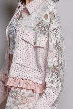 Pol Clothing - Floral Knit Balloon Sleeve Lace Patch Jacket Top