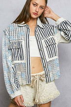 Pol Clothing - Cable Knit Lace Patchwork Woven Long Sleeve Shirt Top