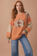 Haptics - Plus Pumpkin Patchwork Thermal Knit Top