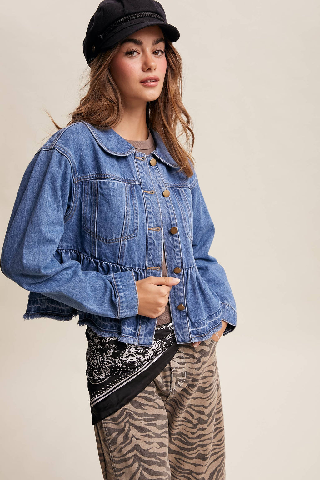 Listicle - Peplum Hem Denim Jacket