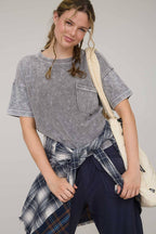 Everyday WASHED RIBBED SHORT SLEEVE TEE WITH POCKET