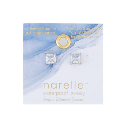 Howard's - Waterproof Earrings 6mm Square Cubic Zirconia Stud Narelle