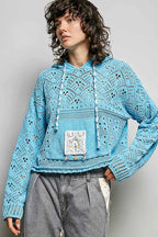 Pol Clothing - Chenille Crochet Lightweight Pullover Hoodie Sweater