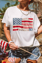 4th of july Faux Patchwork Printed US Flag Casual Tee