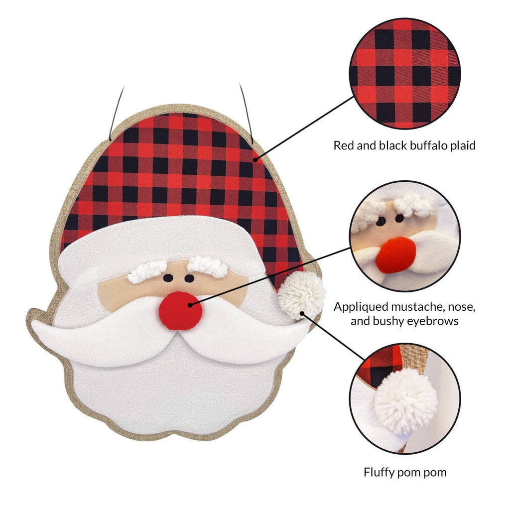 JEC Home Goods Inc - Christmas Santa Burlap Burlap Puffy Wall Hanging Rustic Porch Door Décor  20"x17.5"