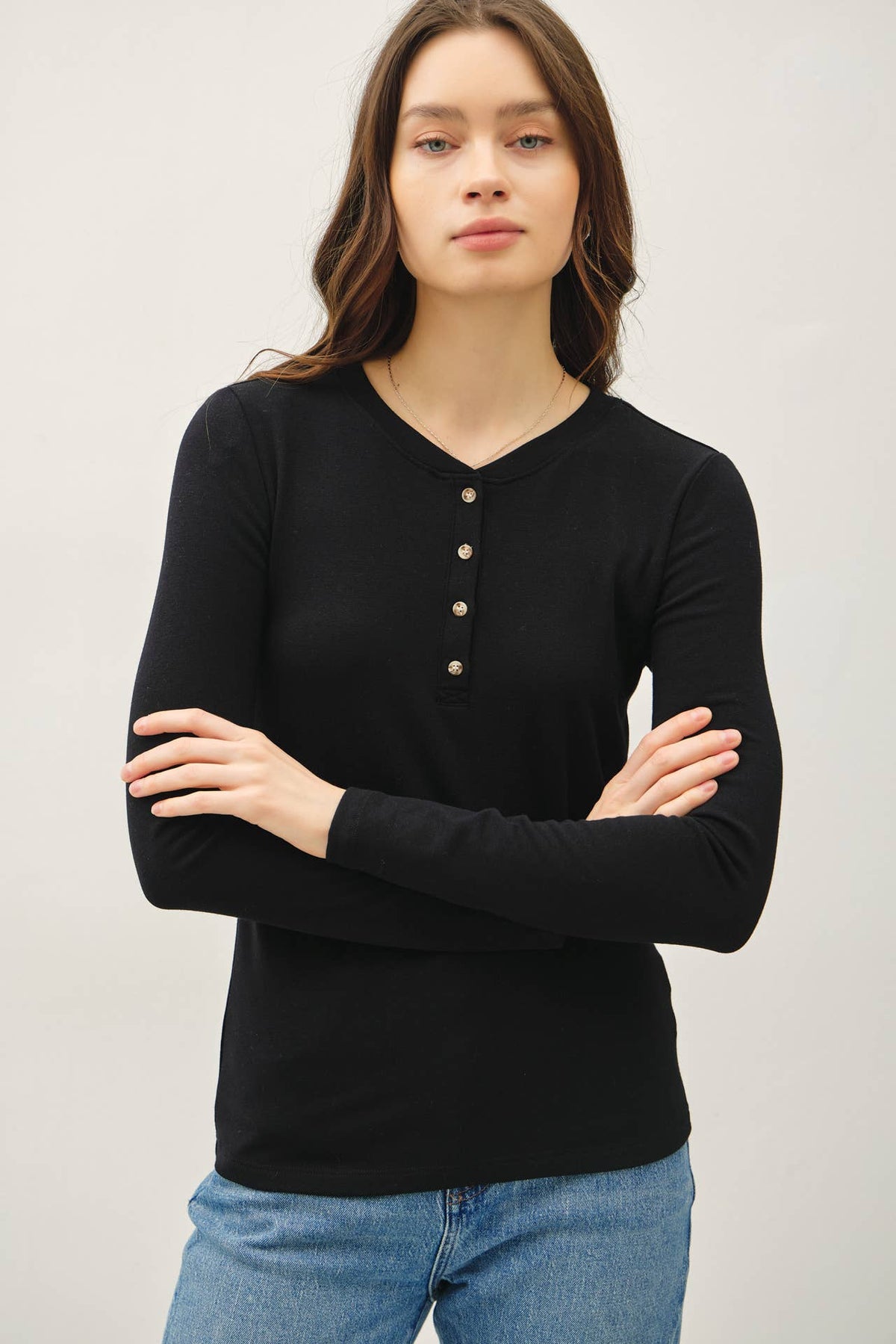 ULTRA SOFT BASIC LONGLEEVE HENLEY TOP-Be Cool