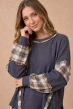 Haptics - Oversized Plaid Contrast Thermal Knit Top