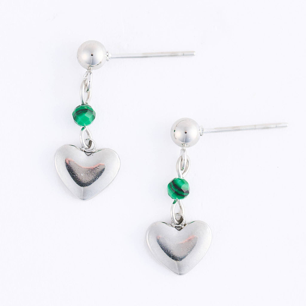 Howard's - Waterproof Earrings Heart Malachite Drop Narelle Silver