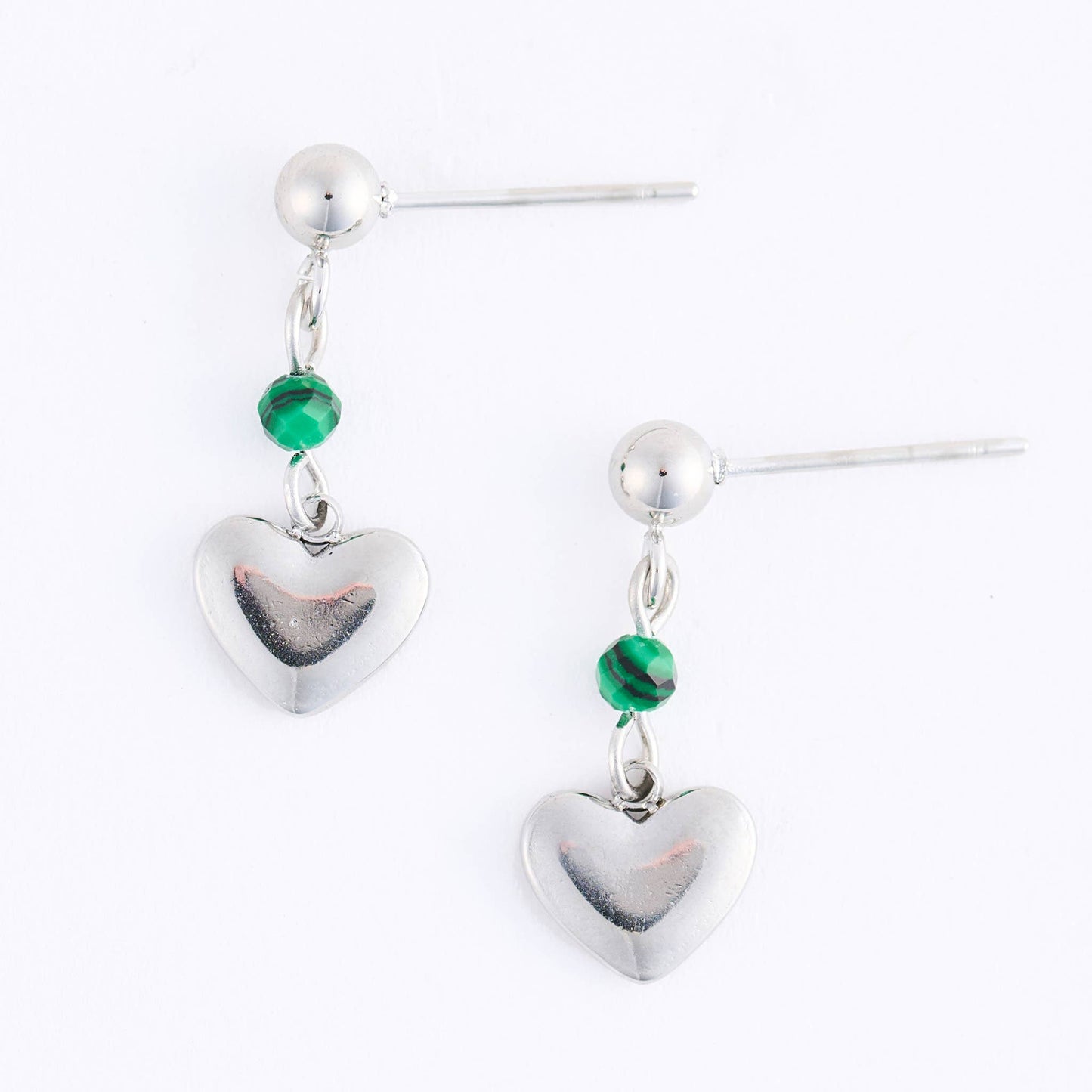 Howard's - Waterproof Earrings Heart Malachite Drop Narelle Silver