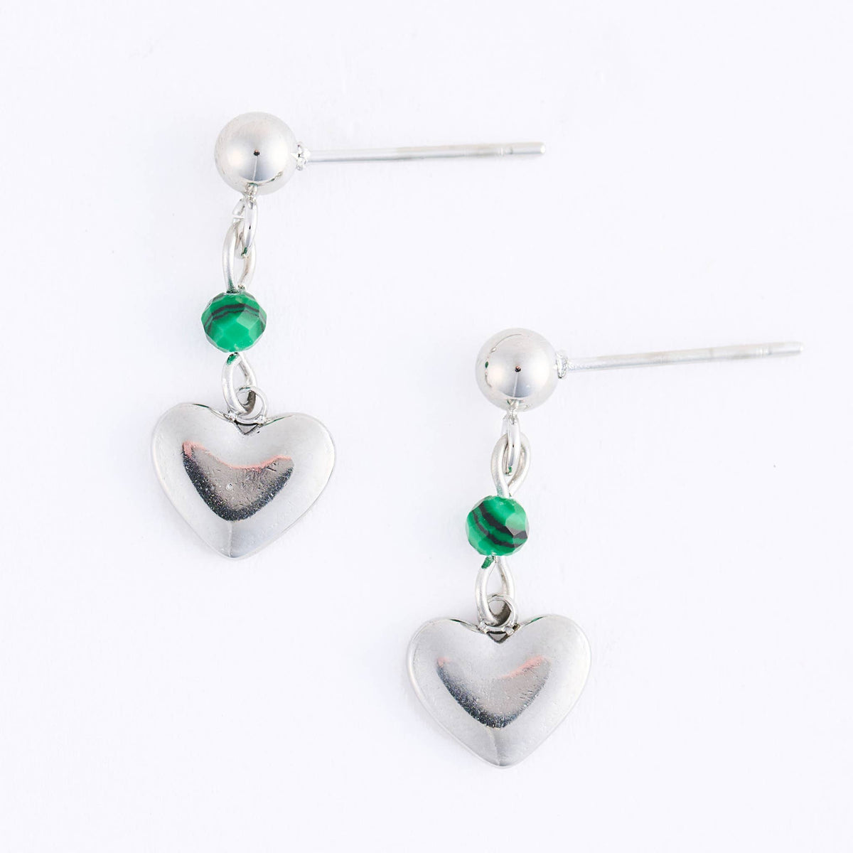 Howard's - Waterproof Earrings Heart Malachite Drop Narelle Silver