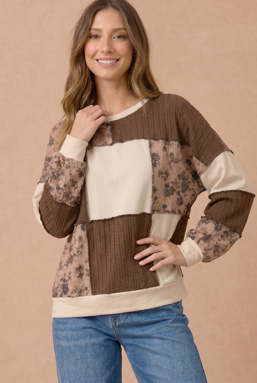 Haptics - Floral and Cable Knit Patchwork Top