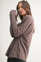 Waffle Ribbed Round Neck Pullover Mono B