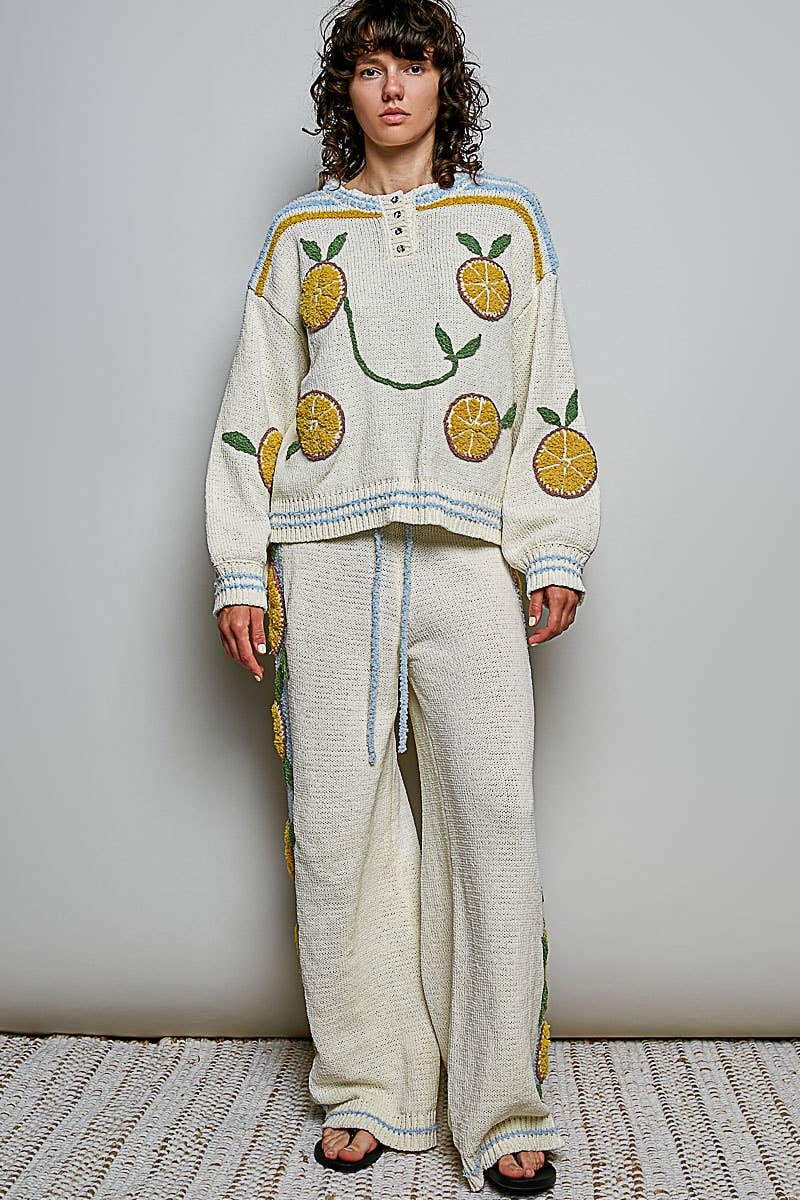 Pol Clothing - 3D Embroidery Long Sleeve Cozy Pullover Berber Sweater