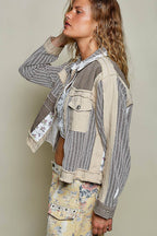 Pamela Vintage Patchwork Floral Geometric Neutral Cropped Jacket-Pol Clothing