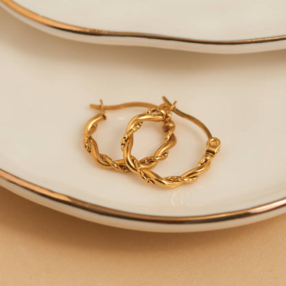 Howard's - Waterproof Earrings Twisted Hoop Pin Catch in Gold & Steel