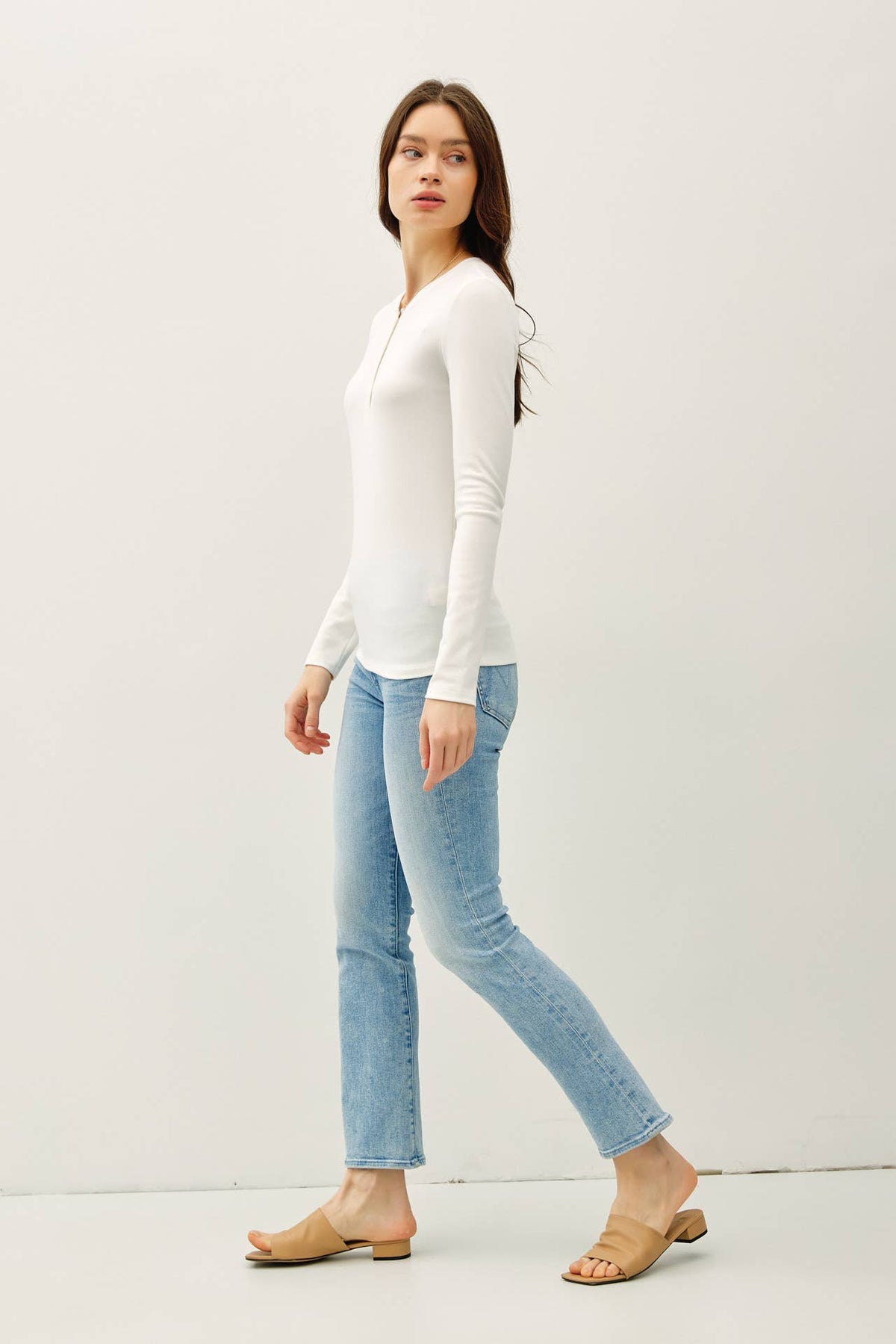 ULTRA SOFT BASIC LONGLEEVE HENLEY TOP-Be Cool