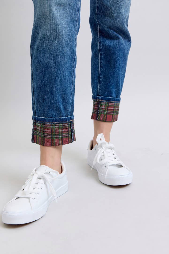 Judy Blue Jeans - MR Plaid Print Cuff BF