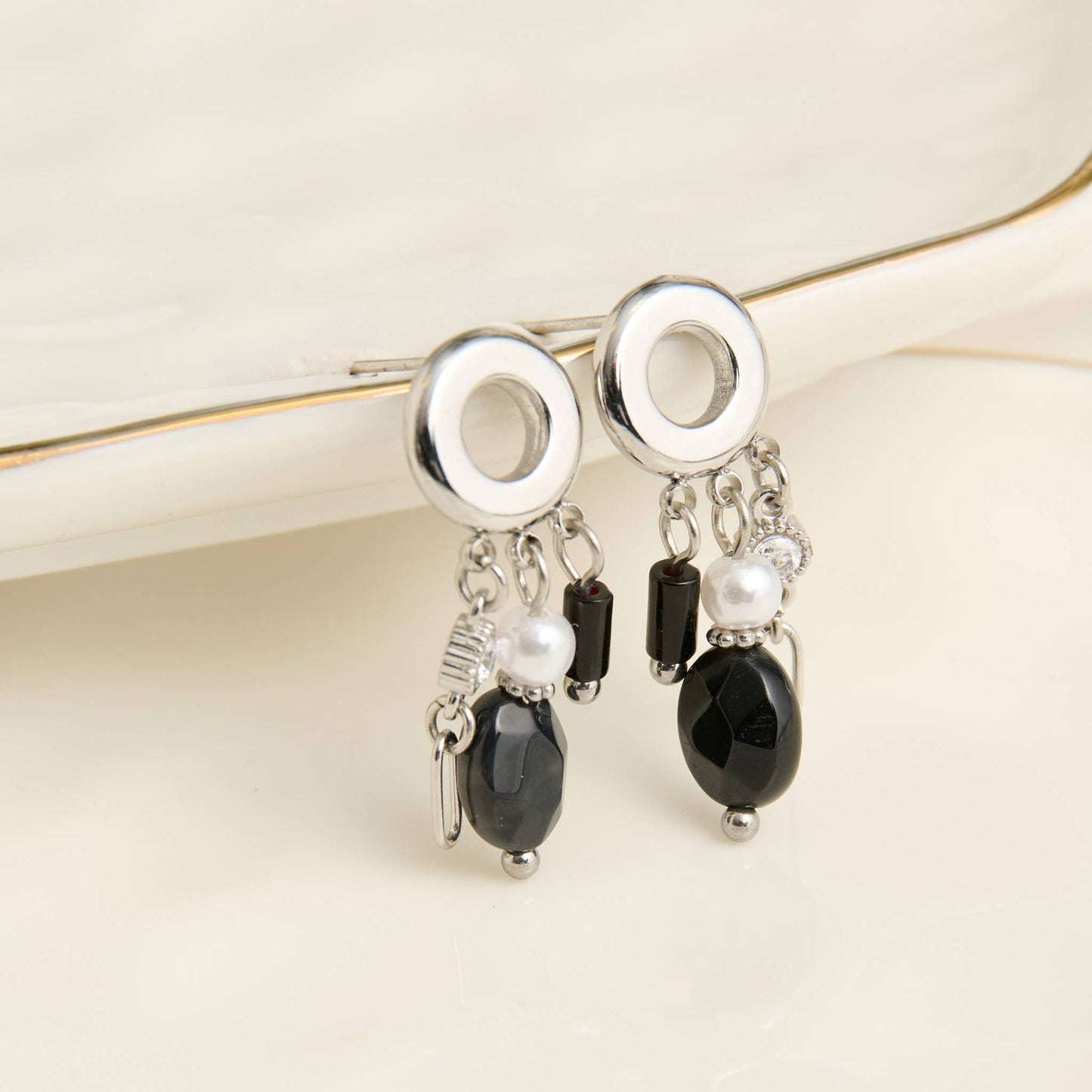 Howard's - Waterproof Earrings Drop Black Agate Jewelry Narelle Post