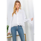 Artisan Boho Lace Trim Button-Front Blouse Top (NEW COLOR)