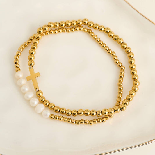 Howard's - Cross Bracelet Pearl Beaded Waterproof Narelle Duo Set