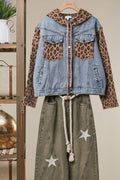 Denim Vest with Animal Print Sleeves and Hoodie -Mello