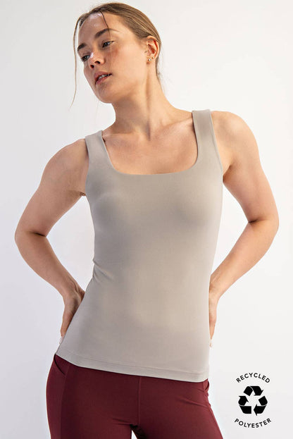 BUTTER FABRIC SQUARE NECKLINE SLEEVELESS TANK TOP
