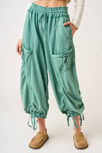 WASHED FRENCH TERRY DROP POCKET BALLOON PANTS
