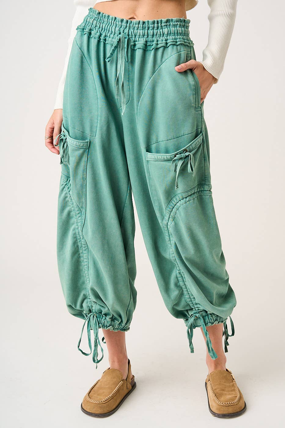 WASHED FRENCH TERRY DROP POCKET BALLOON PANTS