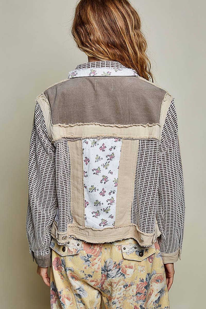 Pamela Vintage Patchwork Floral Geometric Neutral Cropped Jacket-Pol Clothing