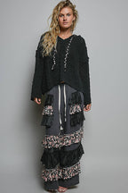 Pol Clothing - Oversize Fit V-neck Hooded Cable Knit Chenille Sweater SALE