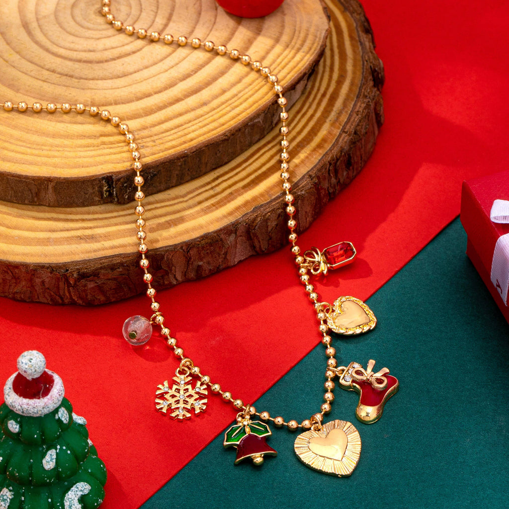 JOSSLYN by wall to wall - Christmas Snowflake bell heart stocking Necklace | 80N93335