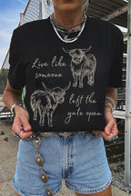 Western Cow Print Round Neck Casual Tee